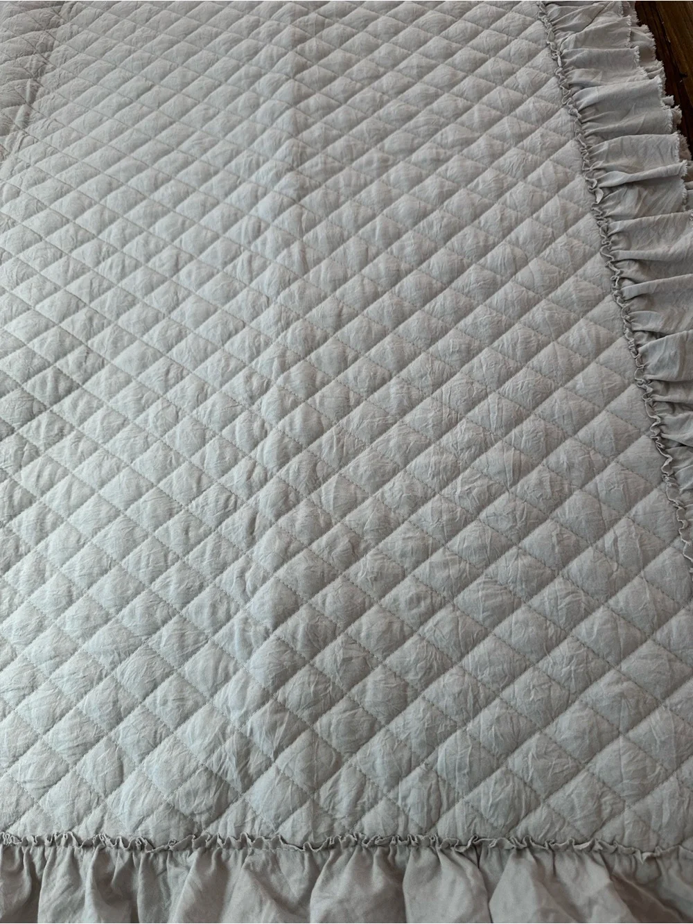 Ruffled Quilted Bed Throw in Light gray - Unbranded